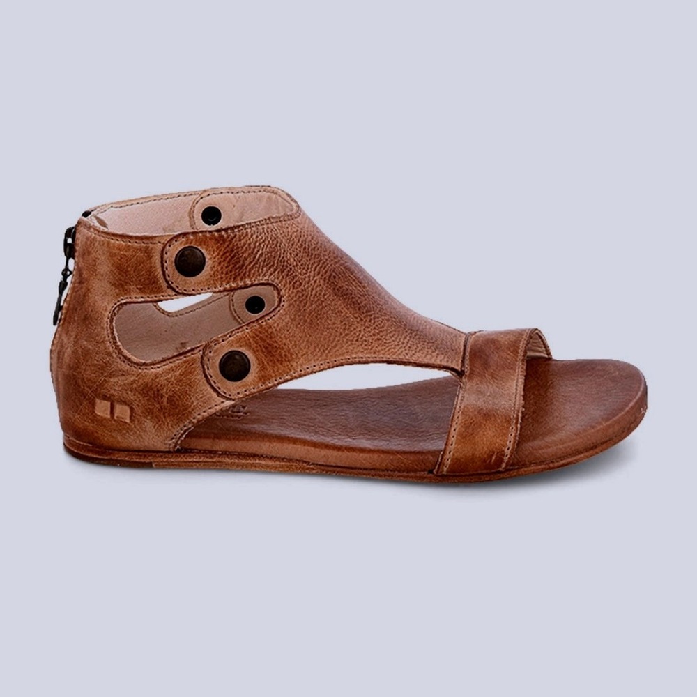 Bed Stu Brown Leather Soto Open Toe Back Zip Ankle Sandal Jesus Indie Casual 7